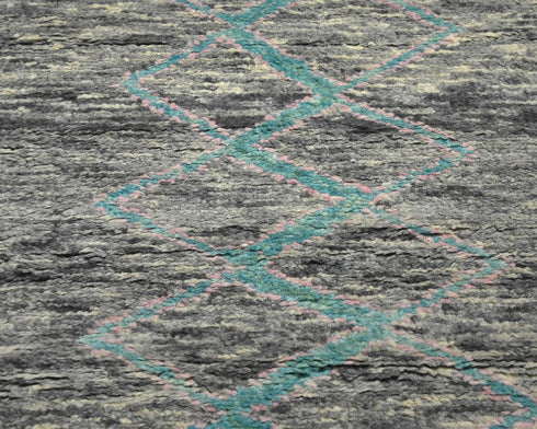 8 Feet Moroccan Gray Hand Woven Wool Runner Rug